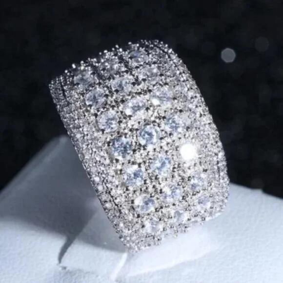 NEW WIDE PAVE BAND 925 STERLING SILVER DIAMOND RING, CUTE RING, SHINY RING. - Picture 4 of 5